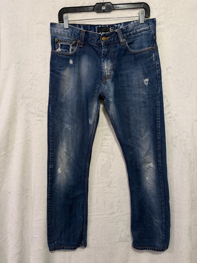 Just Cavalli Jeans Mens 31x30 Blue Distressed Grunge Holes Italy Designer Cool